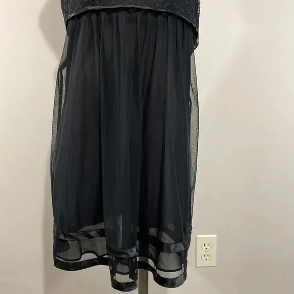 Oscar De La Renta Pink Label Black Sheer Beaded Eyelet Lace Babydoll Nightgown L